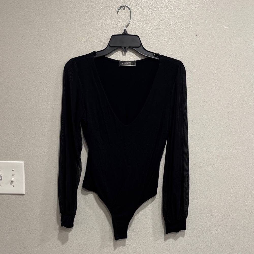 Blue Blush Black Deep V-Neck Bodysuit